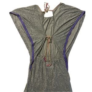 Pitusa Peru Gray Maxi Cover Up Asymmetric Open Back Hem Sheer Dress Small